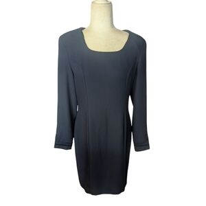 Vtg Navy Dress. Casual Corner Long Sleeve sheath Dress Scroll Trim Cuffs Sz 8